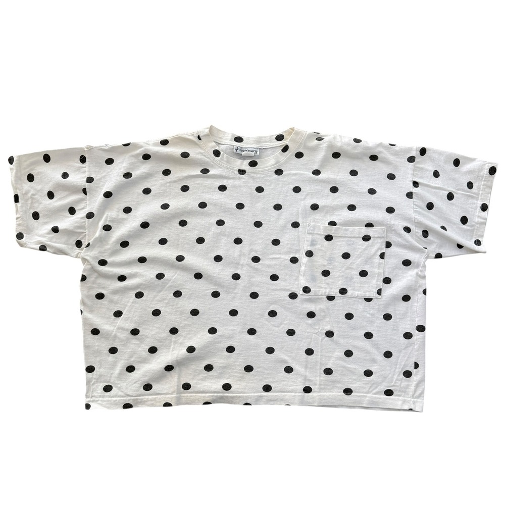 Vintage 90s 80s Black White Polka Dot Boxy Pocket T Shirt Made USA Oversized